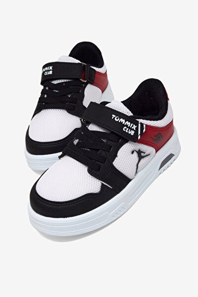 Tonny Black Çocuk Unisex Siyah Beyaz Kırmızı Kauçuk Taban Cırtlı Işıklı Sneaker