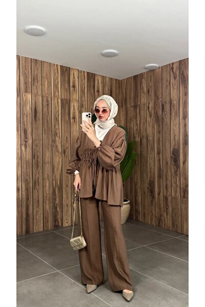 Moda Aydın Butik Women's Front-Lace Kimono Pants Set - Brown