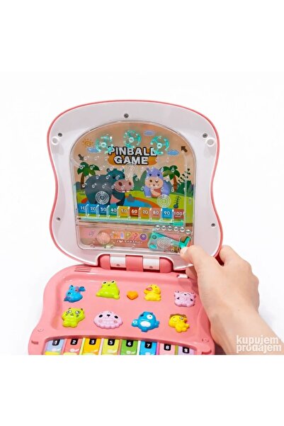 ANGMAD Jucărie interactivă, Angmad, Hipopotam verde 2-în-1, Pian muzical și Pinball, Sunete de animale și note muzicale, Roz multicolor, Vârsta recomandată minim 3 ani+