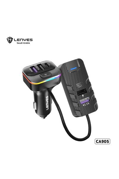 Lenyes شاحن سيارة سريع بقوة 66 واط مع منفذ USB مزدوج ومنفذ Type-C ومحول تمديد