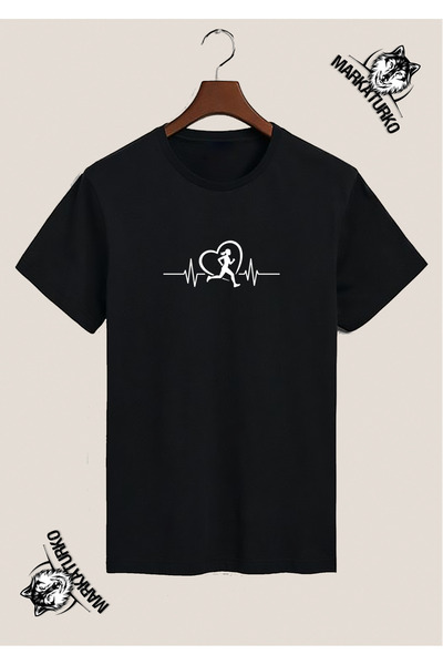 MarkaTurko Runner Special Design Printed Black T-Shirt