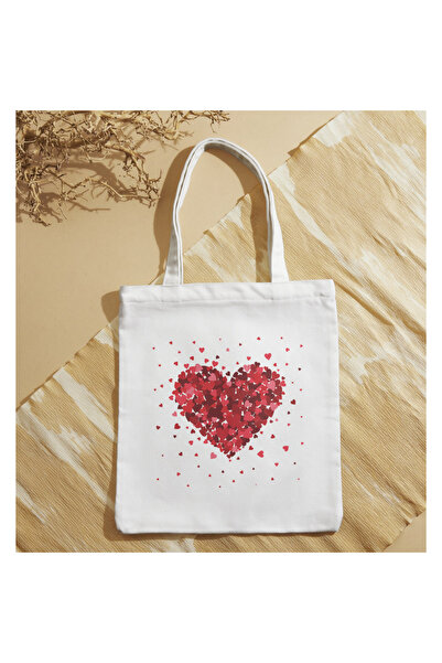 ALPŞAN TİCARET Butterfly Patterned Heart Design Cloth Bag Women's Shoulder Bag