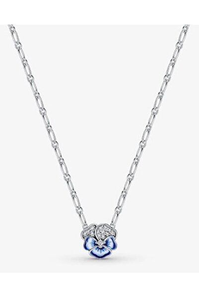 Pandora Colier cu Floare tip Panseluta Albastra - Argint 925
