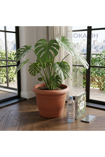 okacih Klasik Yuvarlak Saksı 7.5 Lt - Ev, Ofis ve Balkon İçin Kiremit Renk Saksı