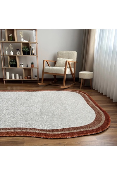 TÜRKERİ Çift Taraflı Kiremit Krem Amorf Modern Salon Halısı Yıkanabilir Dekoratif Halı