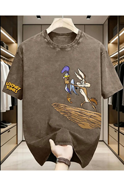 Toum Road Runner Printed Unisex Washable Vintage Oversize T-Shirt