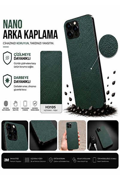 Astakos iPhone 14 Pro Max Uyumlu H3105 3M Liçi Doku Yeşil Deri Serisi Arka Ka...