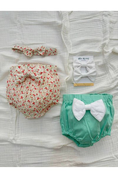 Atelier Des Reves Kız Bebek 2'li Bloomer Mini Şort ve Fiyonk Saç Bandı Seti