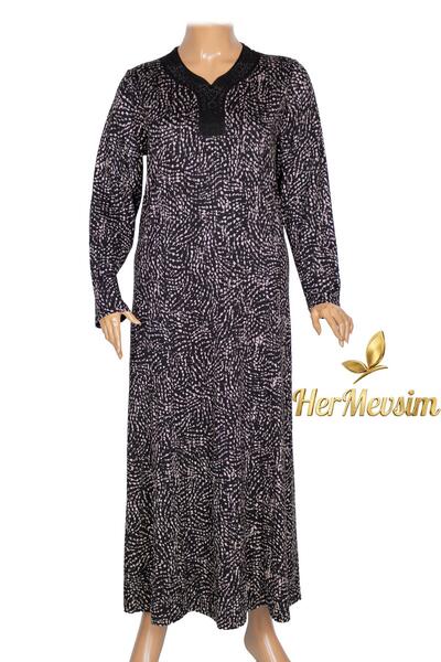 HESNA Women's Demet Plus Size Black Dress with Cups Pattern 15
