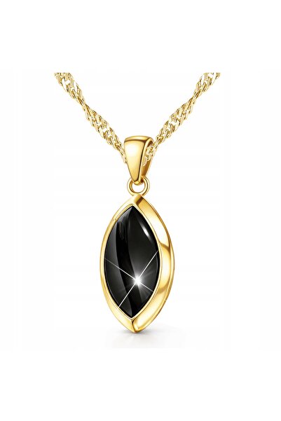 Larezo Colier Din Argint 925 Placat Cu Aur, Pandantiv Elegant Cu Onyx Negru, ...