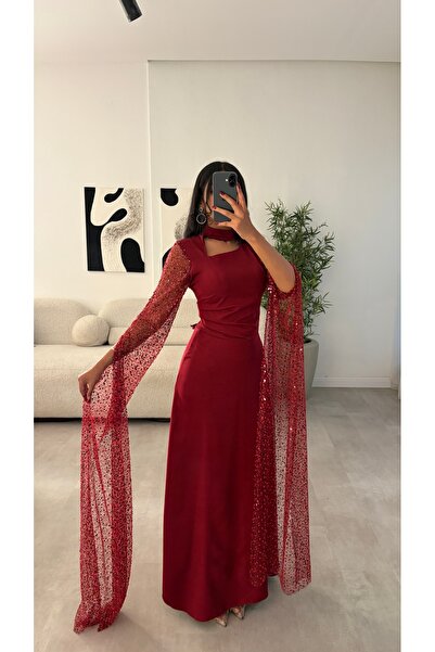 ANGELINSA Audrey Long Evening Dress with Sequin Sleeves Long Evening Gown
