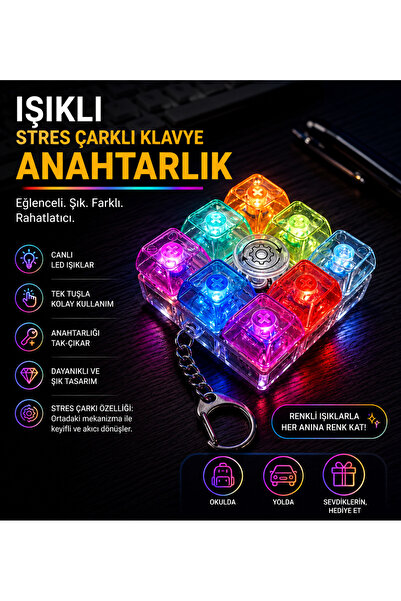 CAMCI PREMİUM Kalite 8 Tuş Işıklı Klavye Anahtarlık Işıklı Klavye Stres Gider...
