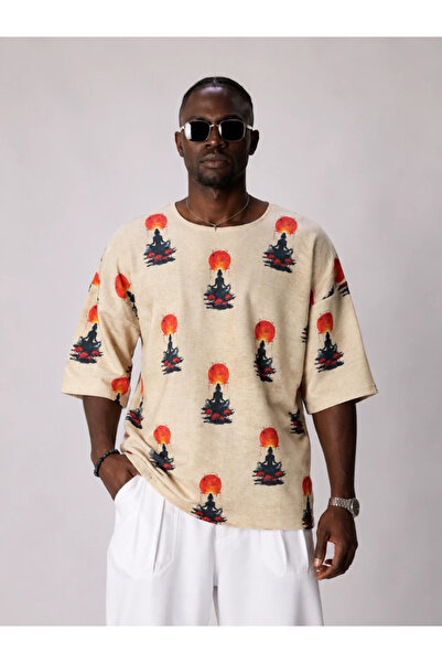 FıttingRoom Oversize Cotton Linen Patterned Tshirt