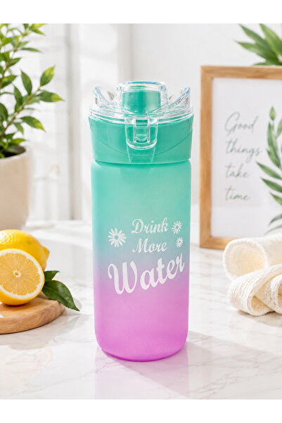 DEREN Cam Matara 500 ML Kilitli Kapaklı Motivasyonlu Su Şişesi
