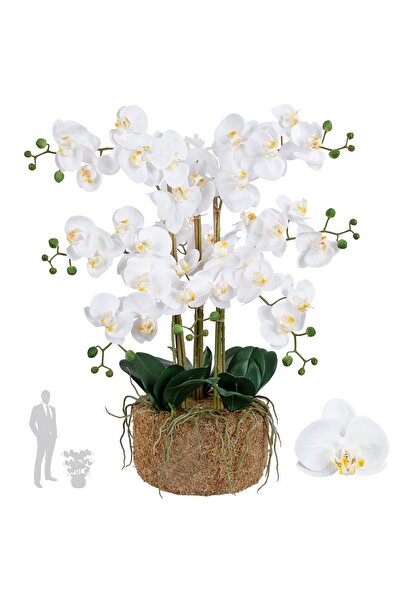 Roberto Rossi Orhidee artificiala alba cu aspect H66 cm cu 9 tulpini