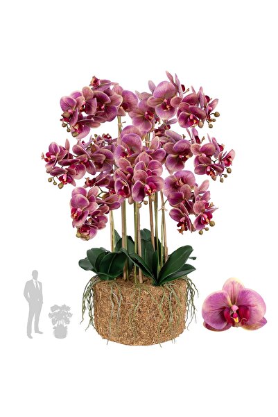 Roberto Rossi Orhidee artificiala mov cu galben cu aspect H85 cm cu 9 tulpini