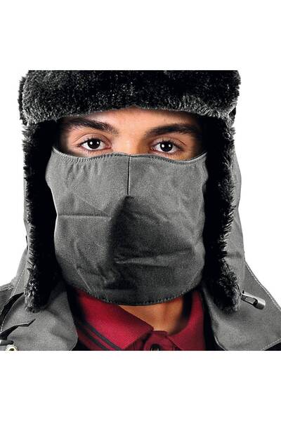 Raw-Pol Earflap hat with face protection, gray, CZOPAPA-FACE