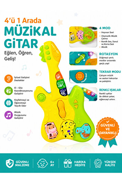 BALUMİ Işıklı Müzikal Gitar Bebek Oyuncağı 0-3 Yaş Eğitici Sesli Renkli Geliş...