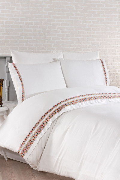 Nazik Home Tria Karo Patterned Cotton Satin King Size 6 Piece Duvet Cover Set