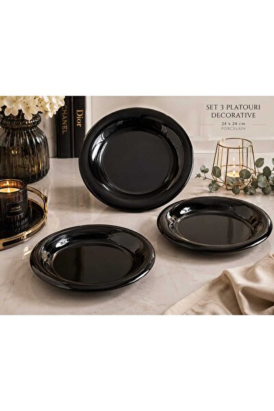 Home Top Bottom Set of 3 in Glossy Black Porcelain – 24 x 24 cm