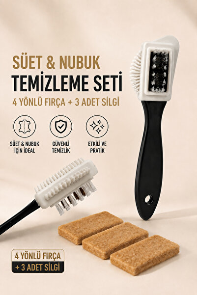 AiryFooT Süet Nubuk Temizleme Seti 4 Yönlü Temizleme Fırçası + 3 Adet Süet Nu...