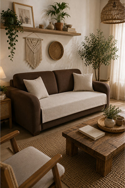 linea natura home Keten Düz Sade Koltuk Örtüsü Bohem Dekoratif Kanepe Çekyat ...
