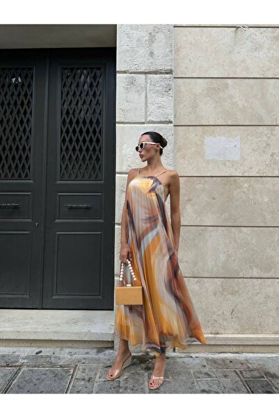 DipOL Butik Women's Ethnic Patterned Strappy Backless Casual Stylish Long Dress