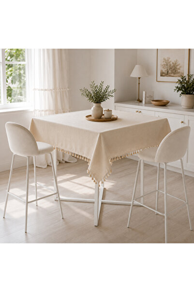 linea natura home Keten Püsküllü Masa Örtüsü Country Vintage Bohem Dekoratif ...