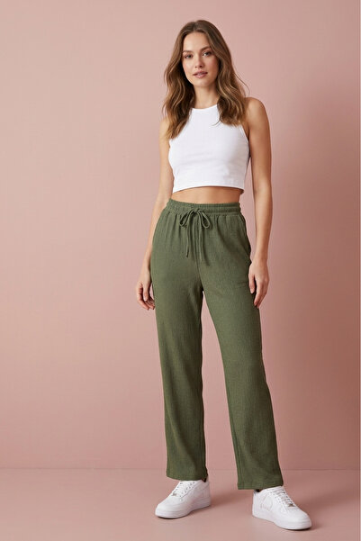 just wear zt Women's Daily Use Ribbed Wide Leg Pants