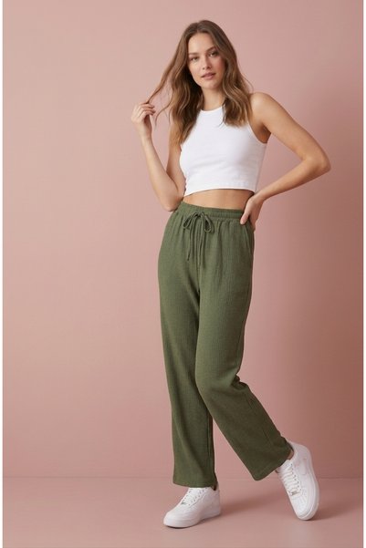 just wear zt Women's Daily Use Ribbed Wide Leg Pants