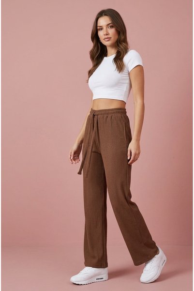 just wear zt Women's Daily Use Ribbed Wide Leg Pants