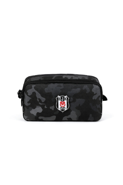 Beşiktaş Lisanslı Kamuflajlı Kalemlik - Siyah 2 Bölmeli Kalem Çantası