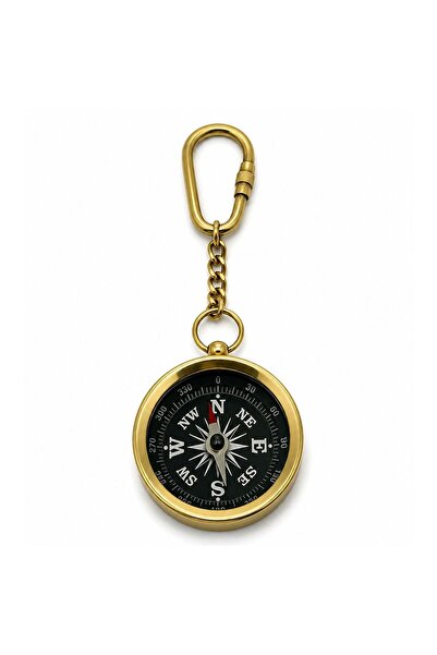 Store Pirinç Pusula Anahtarlık Denizci Temalı Metal Anahtar Halkası 10 Cm