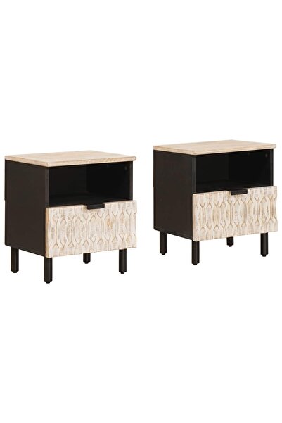 vidaxl Dulap de noapte 2 pcs Alb 40 x 33 x 46 cm Lemn de mango solid