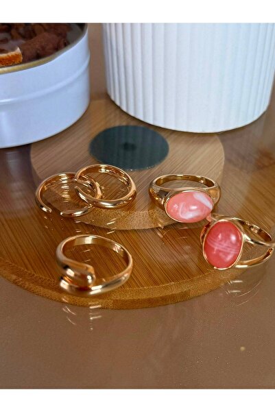 ANKA JEWELLRY مجموعة خواتم نسائية من الستانلس ستيل باللون الوردي من روزاليا