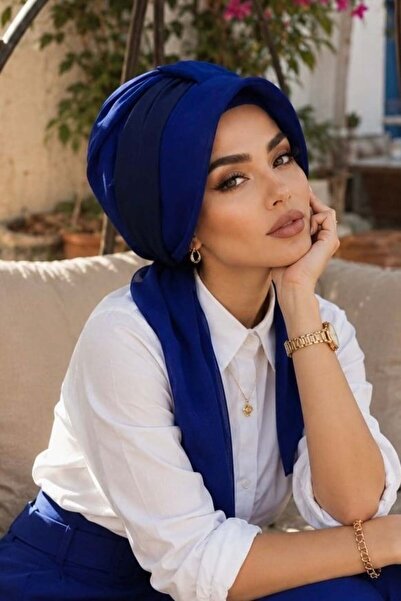 Aişe tesettür Saks Blue Foulard Hat Bone