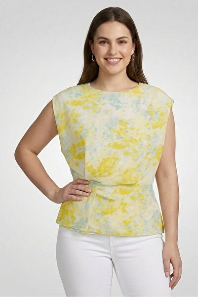 Calvin Klein Women Round Neck Short Sleeve Tie Dye Blouse, Multicolor
