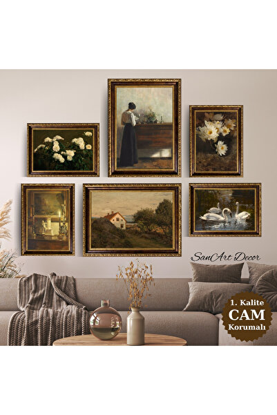 Sanart Vintage Çerçeveli Yağlı Boya Tablo Seti, 6 Parça Çerçeveli Tablo Seti,...