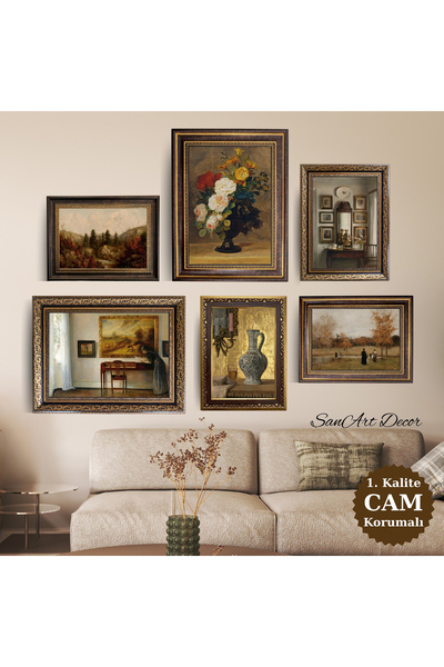 Sanart Vintage Çerçeveli Yağlı Boya Tablo Seti, 6 Parça Çerçeveli Tablo Seti,...