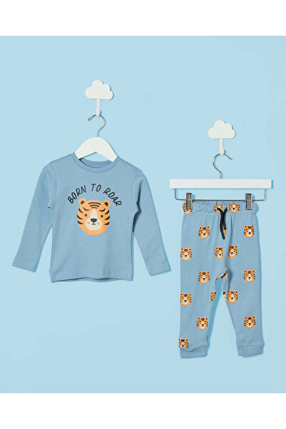 REDTAG Infant Boys Blue Printed 2 Pieces Pyjama Set