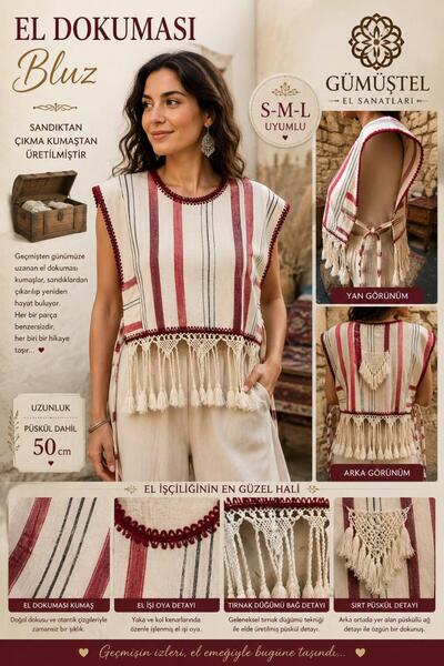 GÜMÜŞTEL EL SANATLARI Handwoven Authentic Blouse 100% Handcrafted