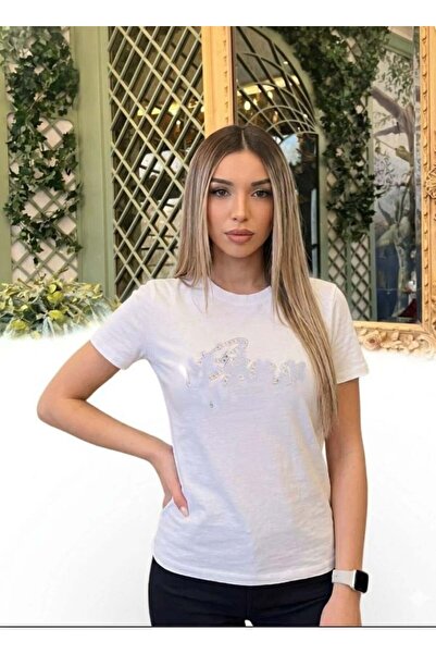 G Style Taş Elyazı Oversize Beyaz Tişört