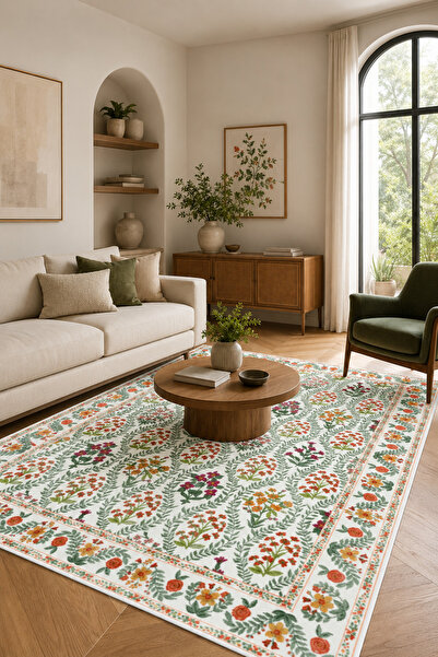 Pelura Halı Modern Floral Desen Baskılı Kaymaz Yıkanabilir Salon Oturma Odası...