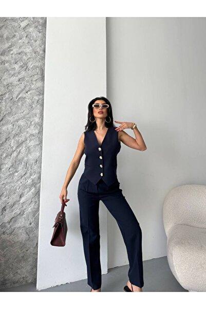 D'RECCY Women's 4 Button Vest Pants Stylish Blazer Suit