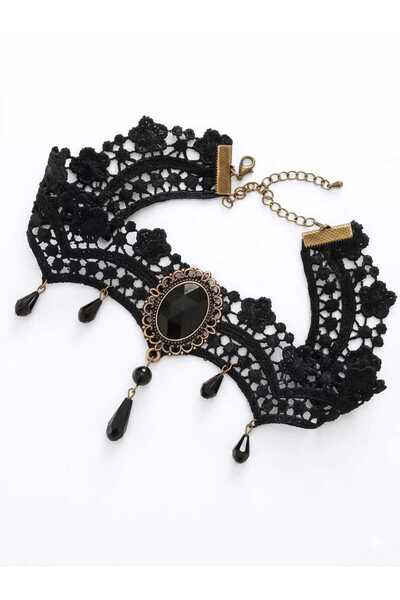 Alsade Siyah Dantel Vintage Gotik Choker Kolye