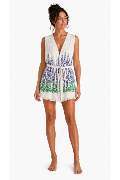 Mulberry Liora muslin kimono ogrtač bez rukava sa pojasom i detaljima od reše...