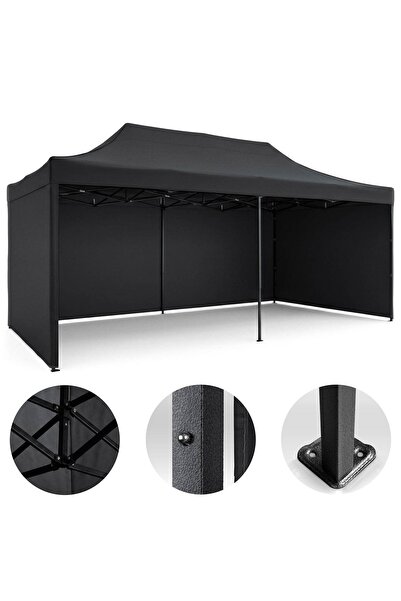 Plonos Pavilion de grădină cu 3 pereți, 3 x 6 m, negru
