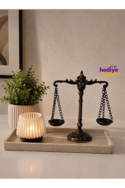 hediye HEDİYEKUYUSU PİRİNÇ DÖKÜM ESKİTME RENK ADALET TERAZİSİ OTANTİK ANTİK G...