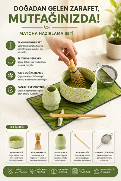 nextbuy 5li Matcha Çay Yapma Seti Japon Tarzı Seramik Kase Whisk Tutucu Stand...