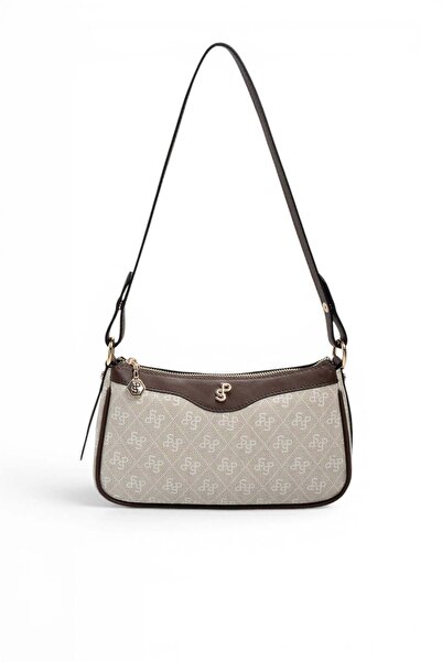 Silver Polo Taş - Kahve Monogram Kadın Çapraz Çanta SP1274